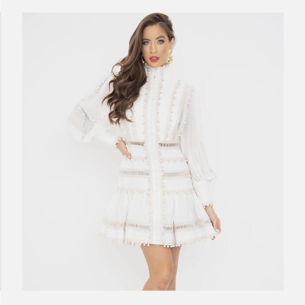 NWT Zimmermann Embroidered Button-Detailed Off White Ramie Mini Dress Size 1 AU - Picture 2 of 16